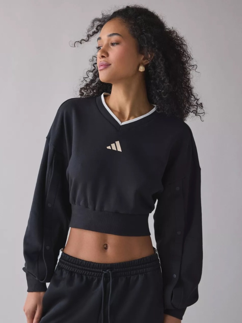NWT Adidas Stadium V-Neck Snap Sleeve Pullover Sweatshirt 100% cotton Size S